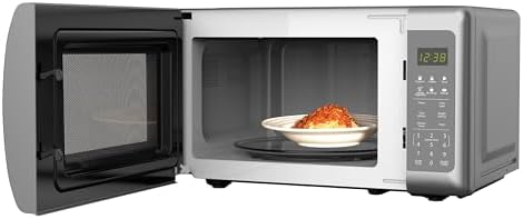 Emerson MW7601SL-N Countertop Microwave Oven with Sleek Mirrored Finish Glass Door, 700W, 10 Power Levels and 6 Pre-Programmed Settings with Child Safe Lock, 0.7. Cu. Ft., Silver