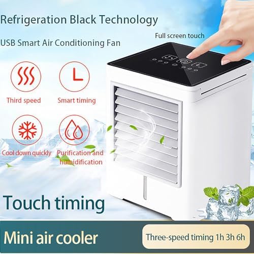 Portable Air Conditioner, Mini Air Cooler Fan, Personal Mini AC with 3 Speeds 6H Timing, Interface, 470ml Capacity Anti-leakage Water Small for Room Bedroom Office Home Tent
