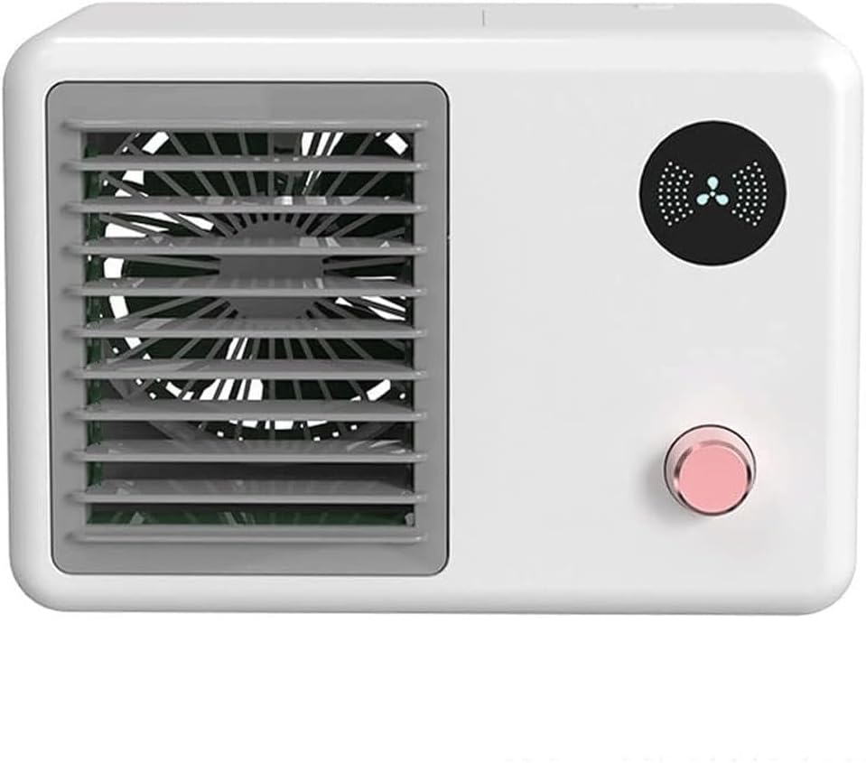 Portable Air Conditioner, USB Air Cooler with LED Light, Mini Air Conditioner Portable Cooler, Desktop Cool Personal Space, for Bedroom, Office (Color : White)