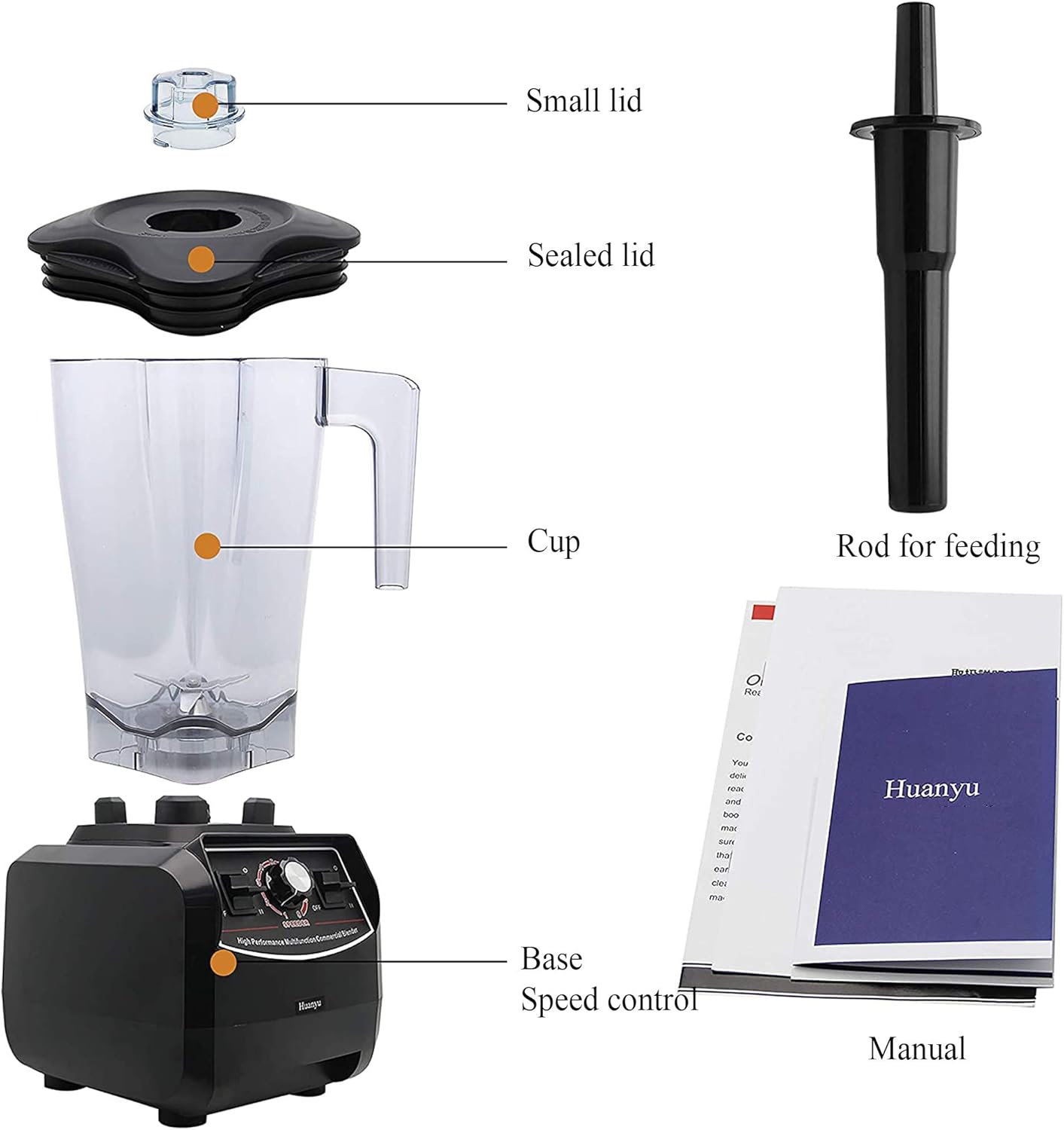 Huanyu Professional Countertop Blender 100 oz Variable Speed & Pulse Feature for Fruit Smoothie Ice Soy Milk Hot Soups Frozen Desserts Crush Mix Home Commercial 2200W G5500 (220V Euro Plug, Black)