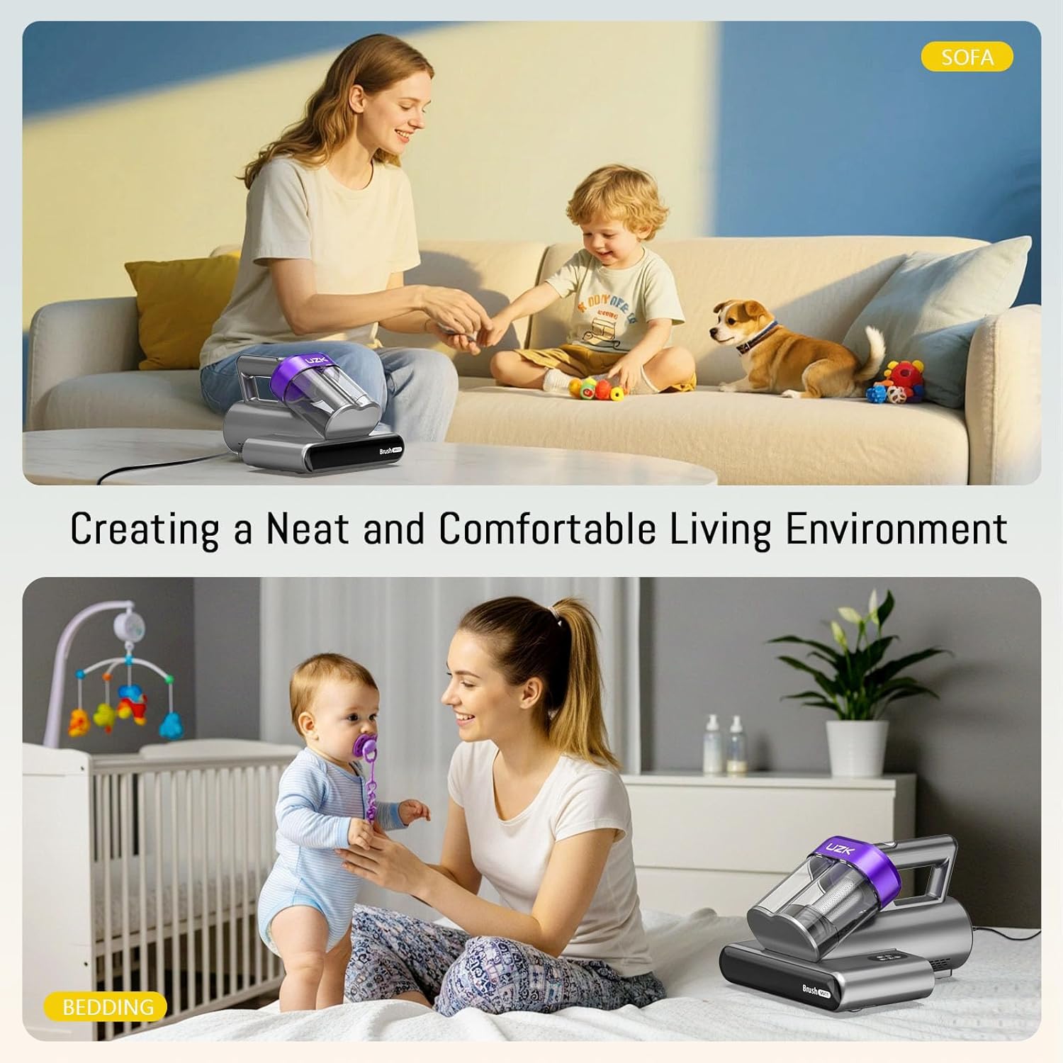 Bed Vacuum Cleaner Mattress Vacuum Cleaner,16Kpa Powerful Handheld Vacuums with UV-C Light & Double Dust Cup & High Heating & Ultrasonic & Anion for Bed Sofa (MV11,Purple)