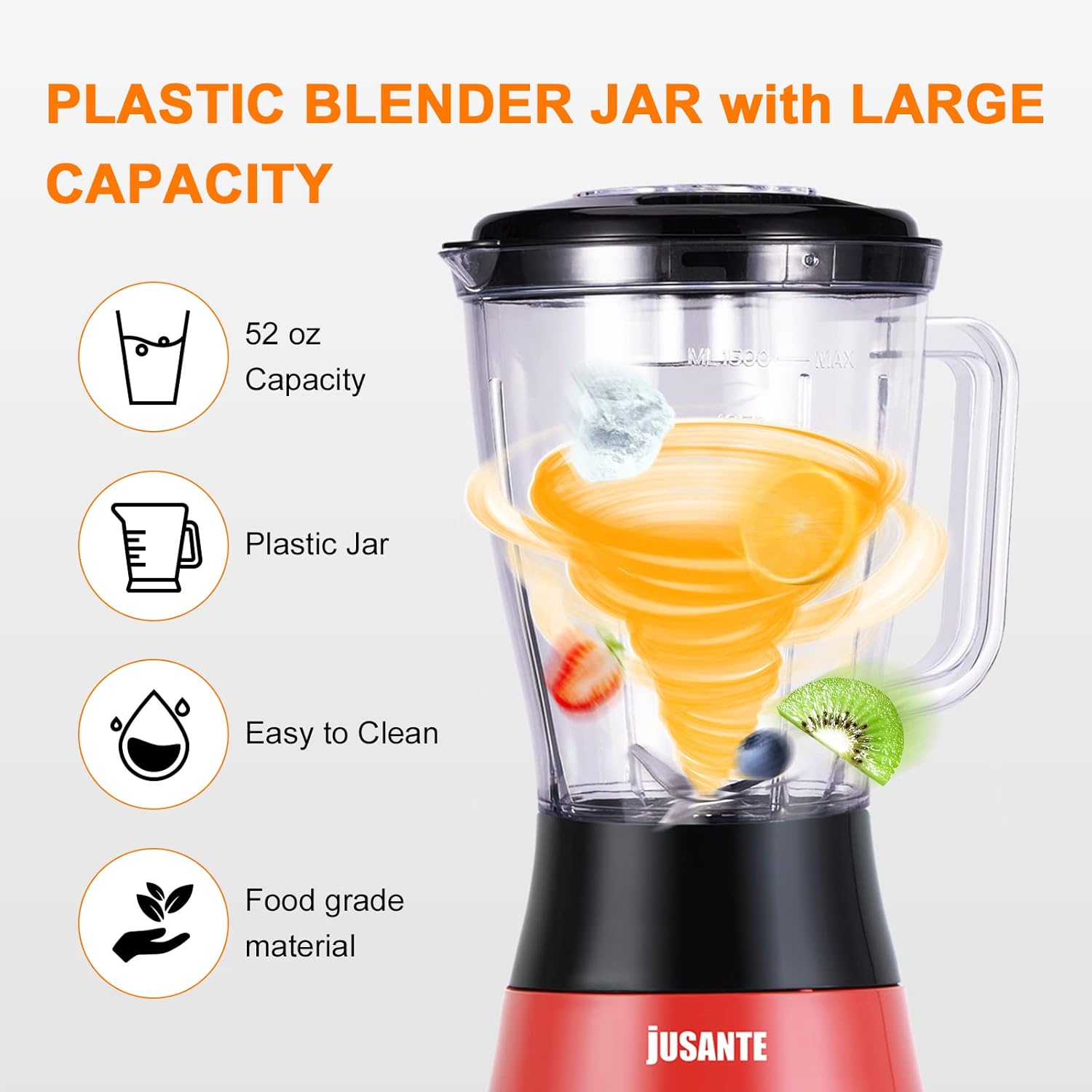 Blender for Smoothies, Small Blender with 500W Motor for Milkshake Desserts Nut Butter, Cocktails Sauces (Red)