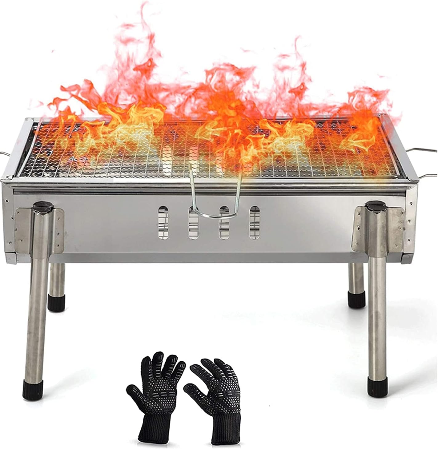 Barbecue Charcoal Grill Stainless Steel Folding Outdoor Camping BBQ Outdoor Indoor Barbecue Charcoal Grill Portable Barbecue Charcoal Grill Grill fot Hiking Backpacking Picnic