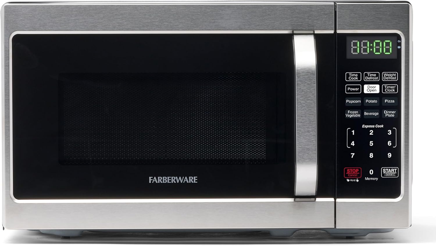 Farberware 0.7 Cu. Ft. Countertop Microwave Oven – 700 Watts Power, Auto Cook Settings, Defrost, Easy Clean and Child Safety Lock - Stainless
