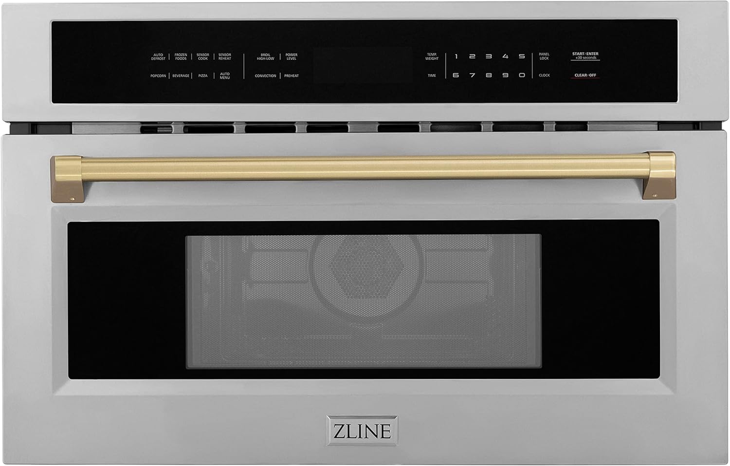 ZLINE Autograph Edition 30 in. 1.6 cu ft. Built-in Convection Microwave Oven in Satin Stainless Steel and Champagne Bronze Accents (MWOZ-30-SS-CB)