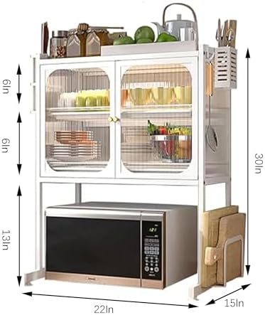 Kitchen Countertop Microwave Oven Rack,Microwave Stand,Microwave Shelf with Storage Cabinet,Suitable for Tabletop Tableware Storage in Kitchens and Restaurants (White)
