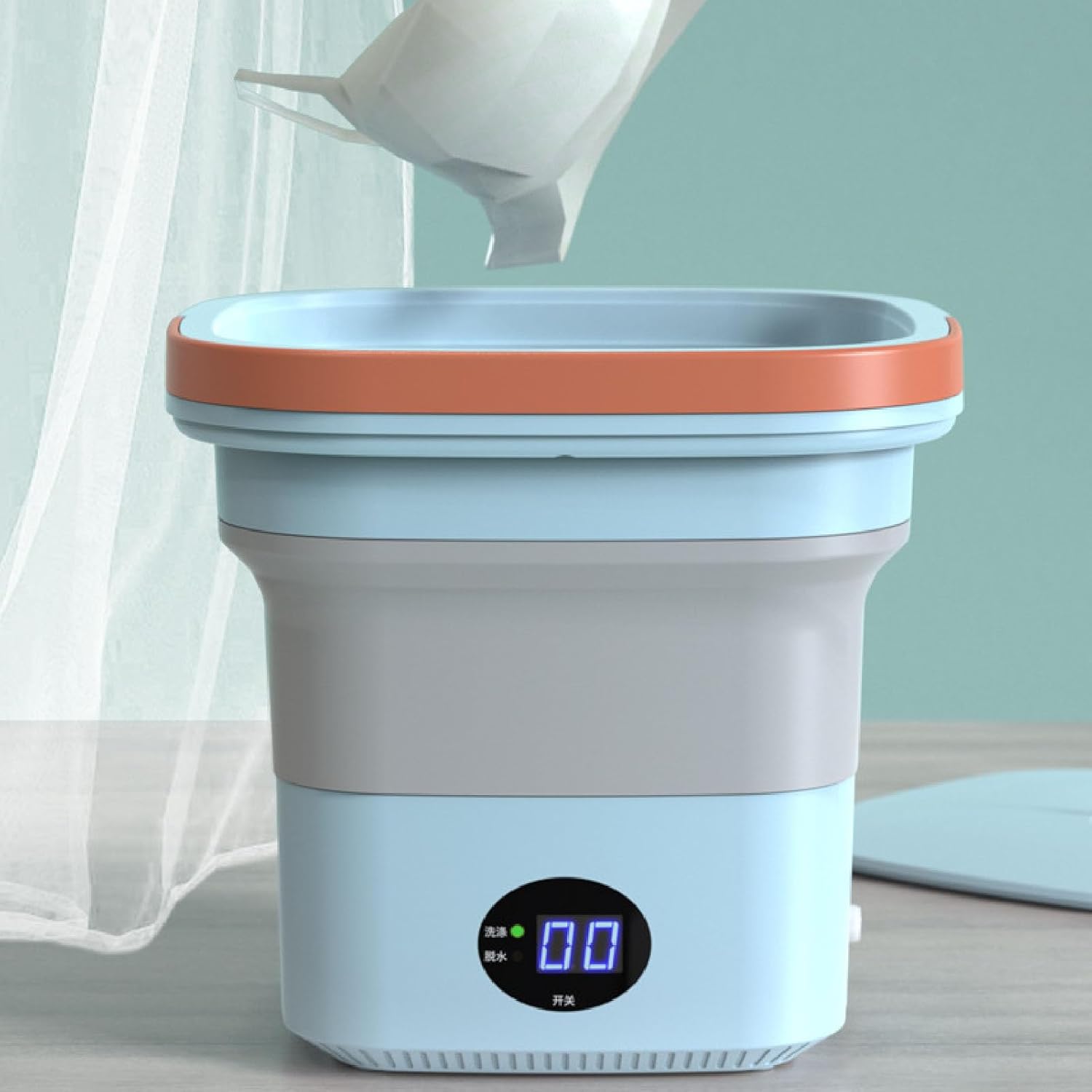 Portable Washing Machine, 6L Foldable Automatic Washing Machine, with LCD Panel Display, Built in Spin Dryer for Baby Clothes, Underwear Or Small Items, Apartment, Laundry Room, Camping(Blue)