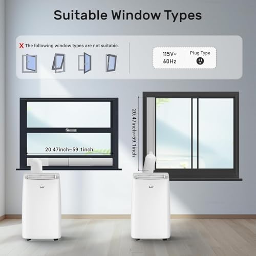 DuraComfort Portable Air Conditioner, Dual Motors AC (14,000 BTU ASHRAE) 10000 BTU SACC Cools Up to 450 Sq.Ft, with Window Kit for Easy Installation,White