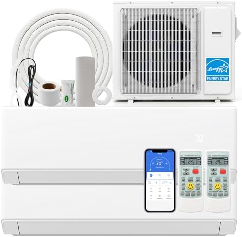 SIMOE 36000 BTU Dual 2 Zone, 208-230V, Mini Split Air Conditioner, 23 SEER2 12,000 BTU+ 12,000 BTU, Wifi-Enabled Ductless, Multi Zones Mini Split AC Heat Pump Full Set, Installation Kit