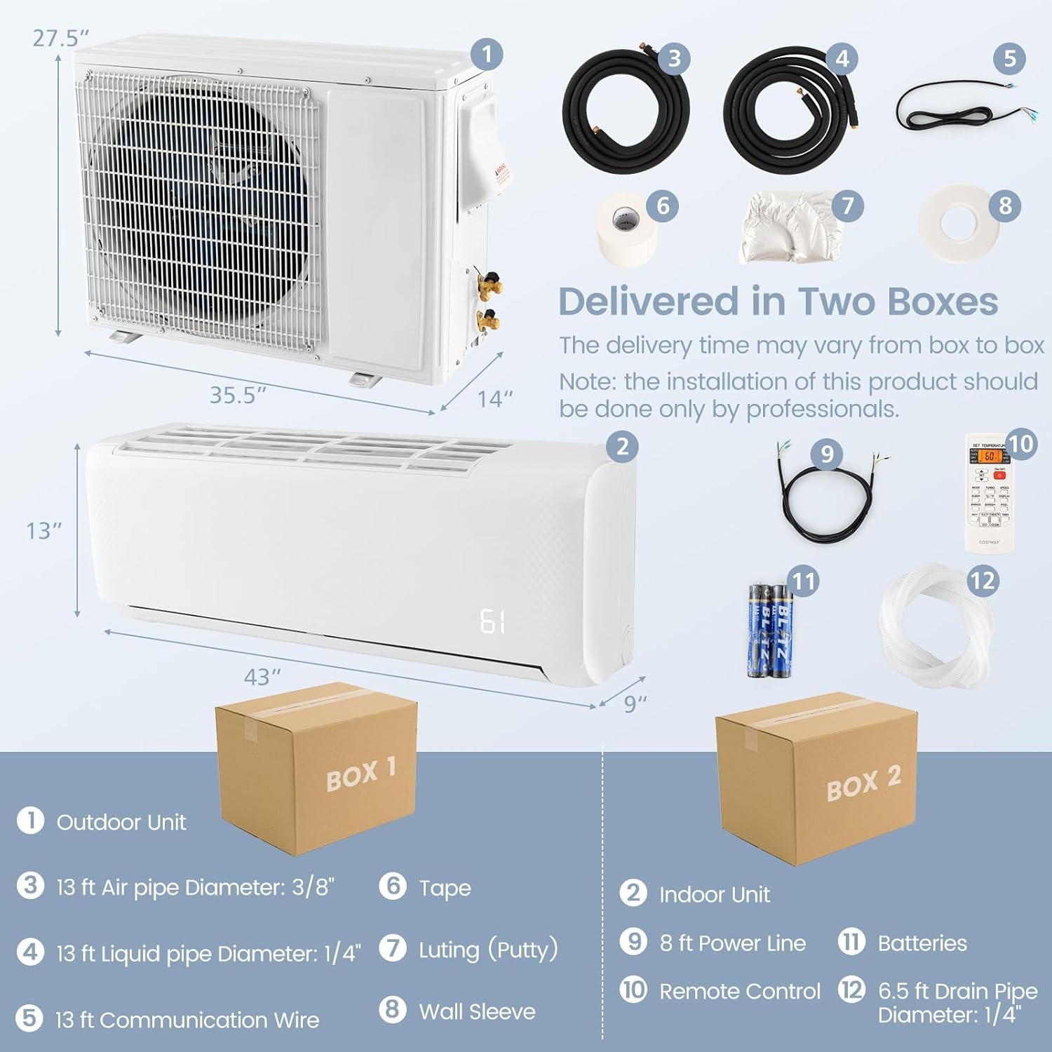 KOTEK 24000 BTU Mini Split AC/Heating System, Work with Alexa, Energy Star WiFi 21 SEER2 Inverter Ductless AC Unit, Cools Up to 1500 Sq.Ft, Air Conditioner with Heat Pump(24000BTU, 208-230V, 21 SEER2)