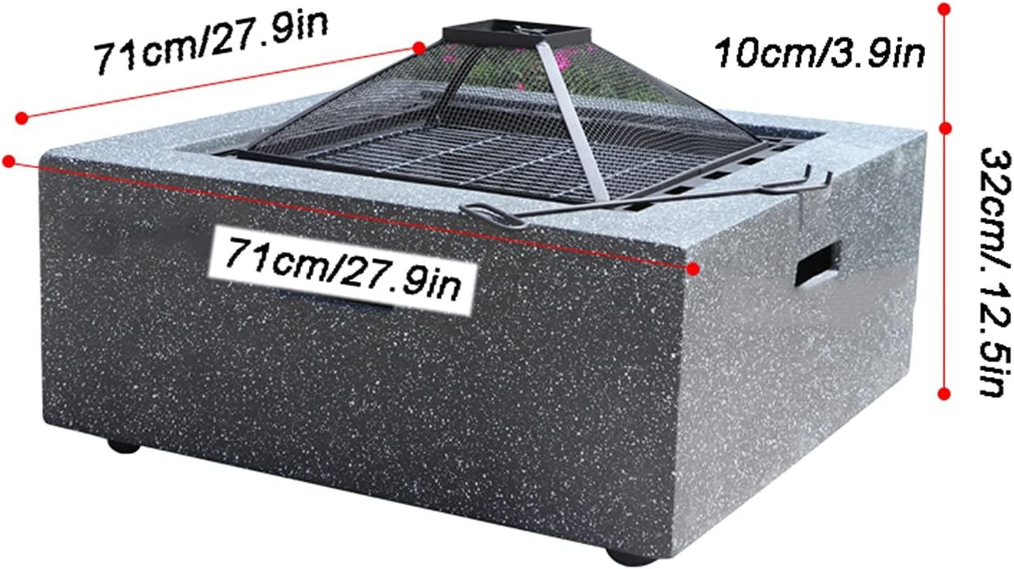 Fire Pit Outdoor fire Pit, 28-inch Square Wood-Burning fire Pit, with Spark Screen, Fireplace Poker, Barbecue Set