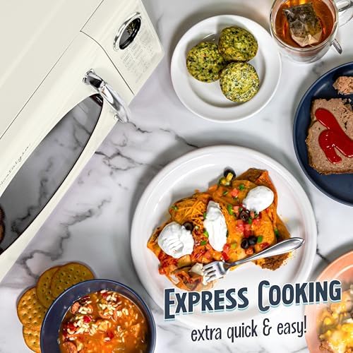 Nostalgia Retro 700W Microwave Oven 0.7 Cu Ft Capacity – Child Safety Lock, 8 Auto-Cook Settings – Countertop Kitchen Appliance – Ivory