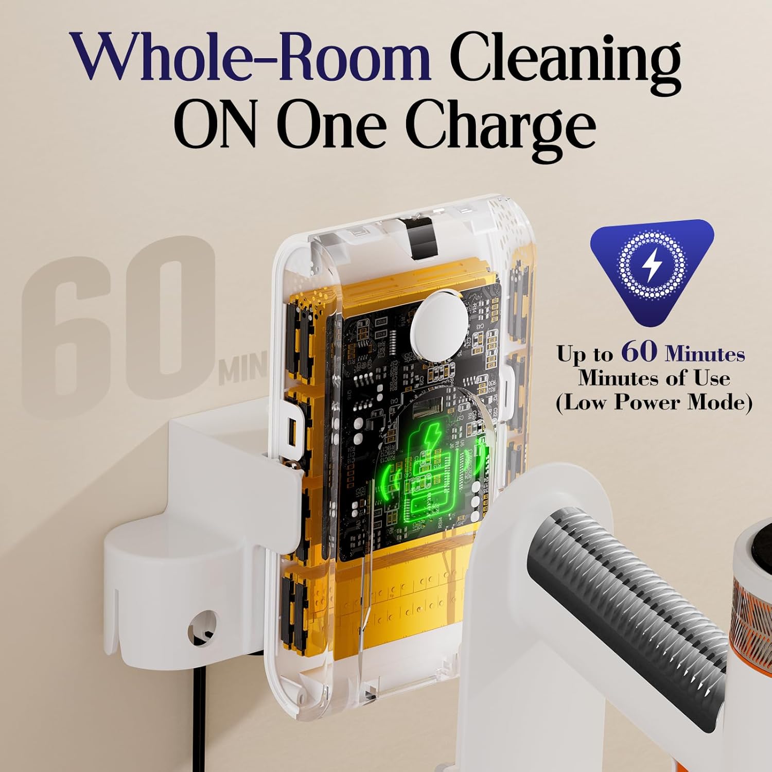 Cordless Vacuum Cleaner, Stick Vac with LED Touch Screen, 45KPA Powerful Suction, Up to 60 Mins Runtime, 7-Stage HEPA Filter, V-shaped Anti-Tangle Brush, Lightweight for Carpet, Hard Floor, Pet Hair