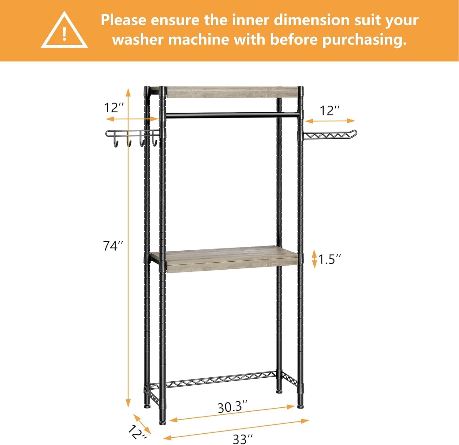 GAOMON Over Washer and Dryer Shelves - 30 Inch Laundry Room Organization Countertop Shelf, Heavy-Duty 5-Tier Storage Rack with Adjustable Height (100lb/Shelf) for Laundry Room, Balcony, Gray