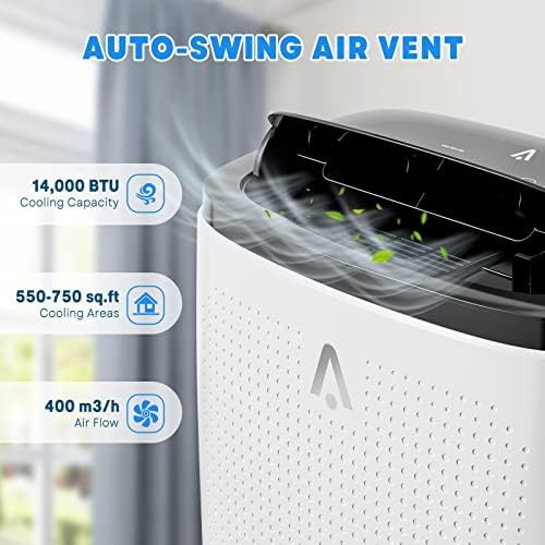 Portable Air Conditioner 14,000 BTU 3-in-1 Cooling Unit for Rooms up to 750 sq. ft, Includes Dehumidifier and Fan Functions,Remote Control and Window Kit Included,Portable and Easy to Use