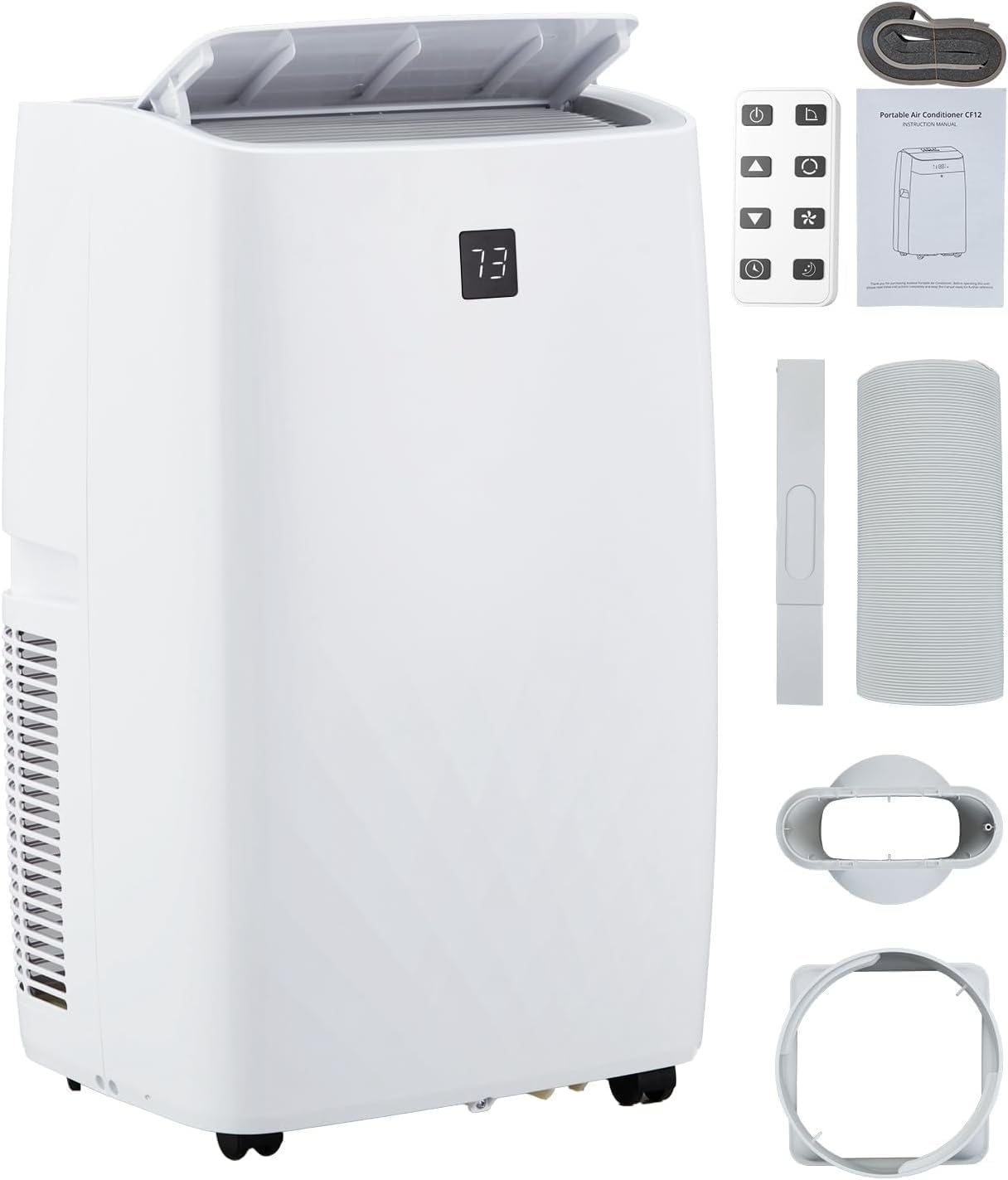 14,000 BTU 3-in-1 Portable Air Conditioner with Window Kit, Cools up to 750 Sq.Ft, 75-Pint Dehumidifier, 51db Ultra Quiet, 4-Way Airflow Remote Control, AC Unit For Living room, office, White 3033