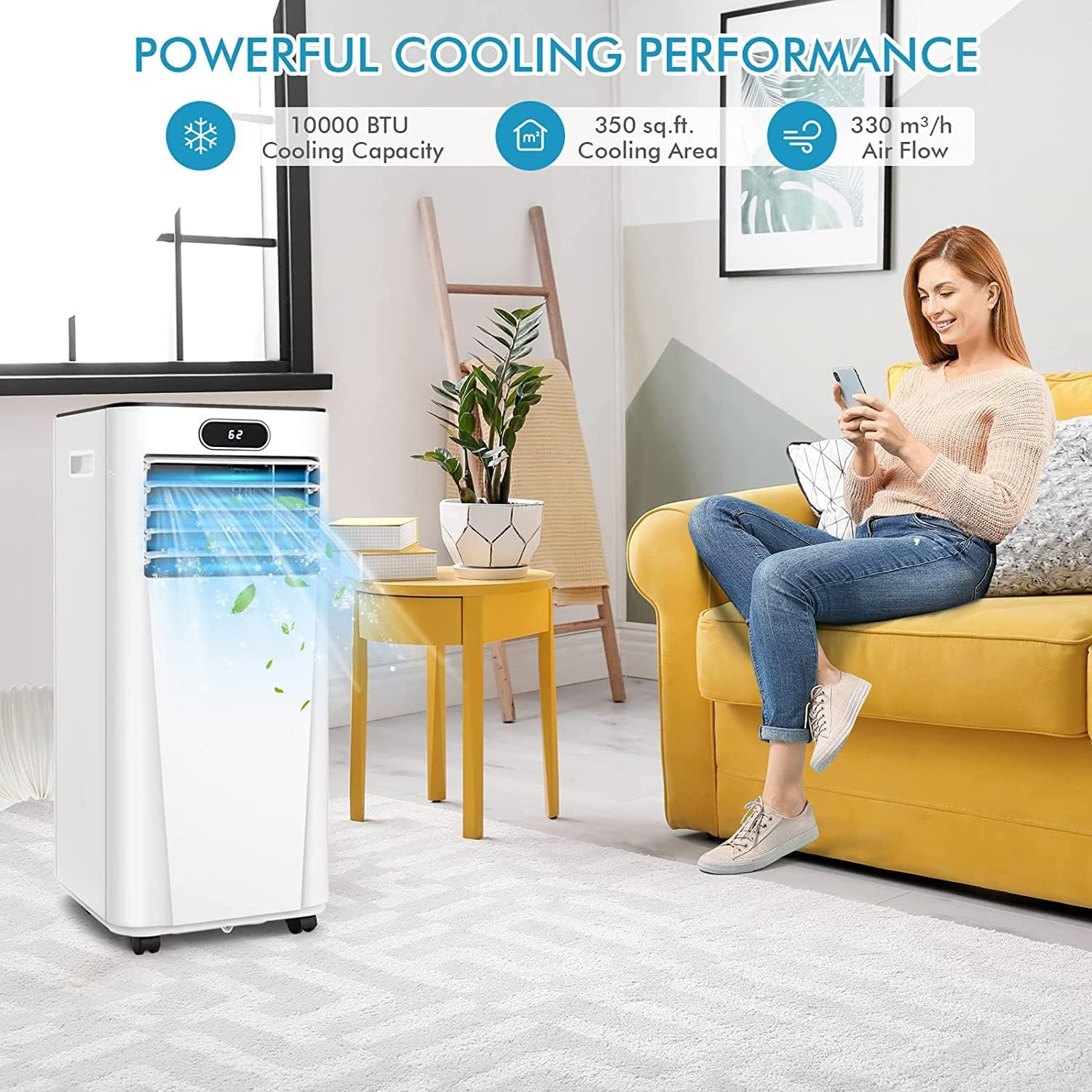 LDAILY 10000 BTU Portable Air Conditioner, 3-in-1 Air Cooler w/Fan & Dehumidifier Mode, Quiet AC Unit w/ 2 Fan Speeds & 24H Timer, 230 Sq. Ft Coverage, Remote Control (10000 BTU, White)