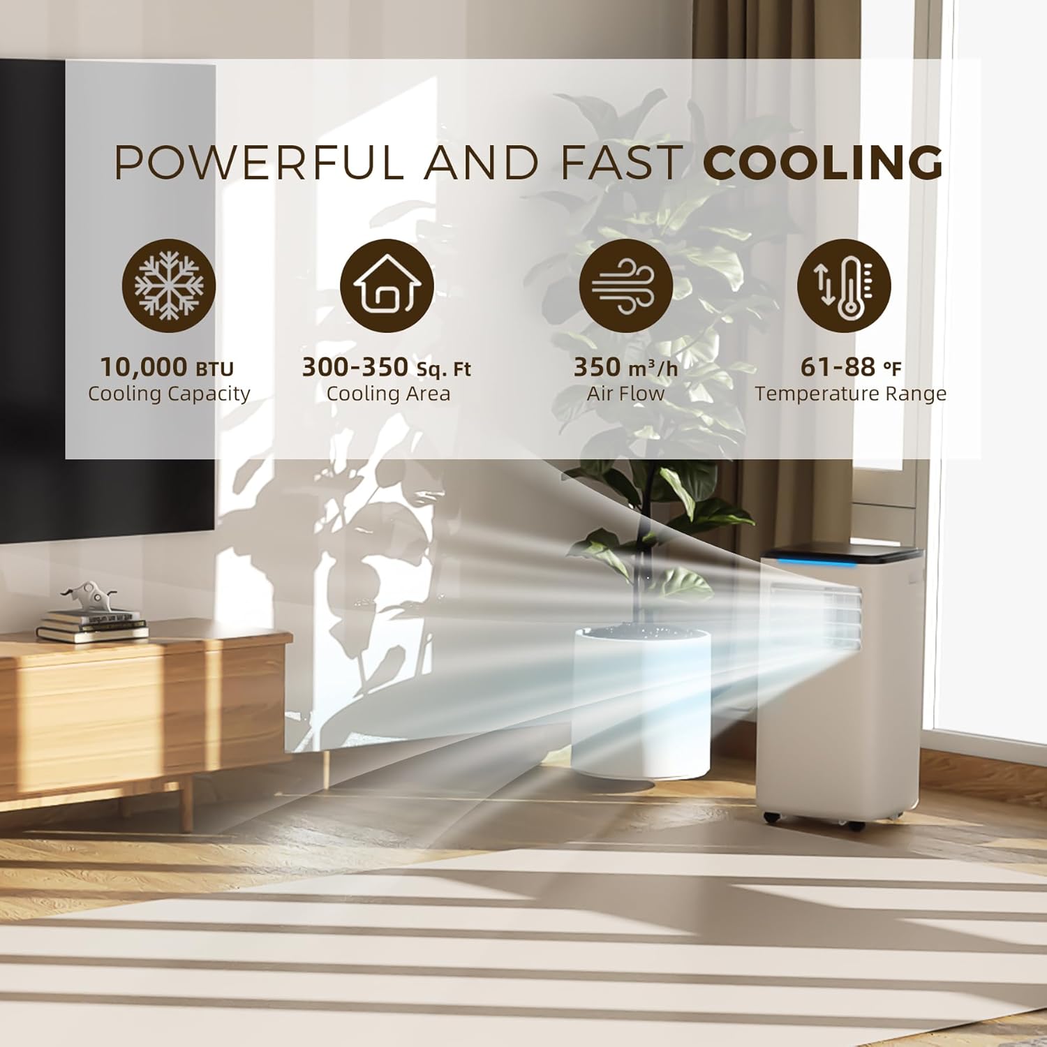 Portable Air Conditioner for Room up to 350 sq.ft, 10,000 BTU A/C Unit with Dehumidifier and Cooling Fan with 2 Speeds, 24-Hour Timer, Sleep Mode, Remote Control, Window Installation Kit