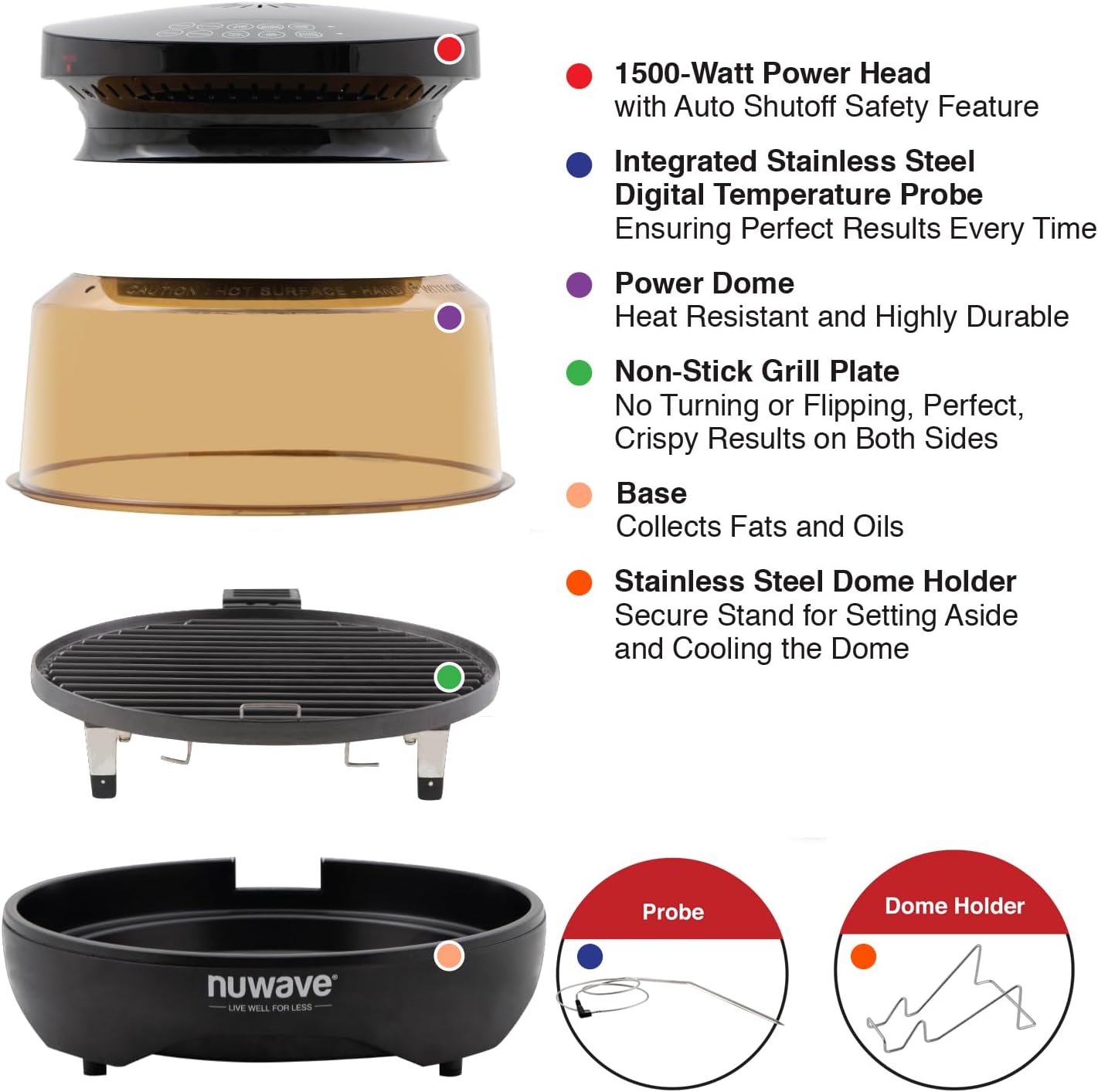 Nuwave Primo Grill Oven PFAS Free Countertop Oven with Convection Top & Grill Bottom, Smart Thermometer, Perfect for Cooking Frozen or Fresh with Surround Heat for Flawless Results