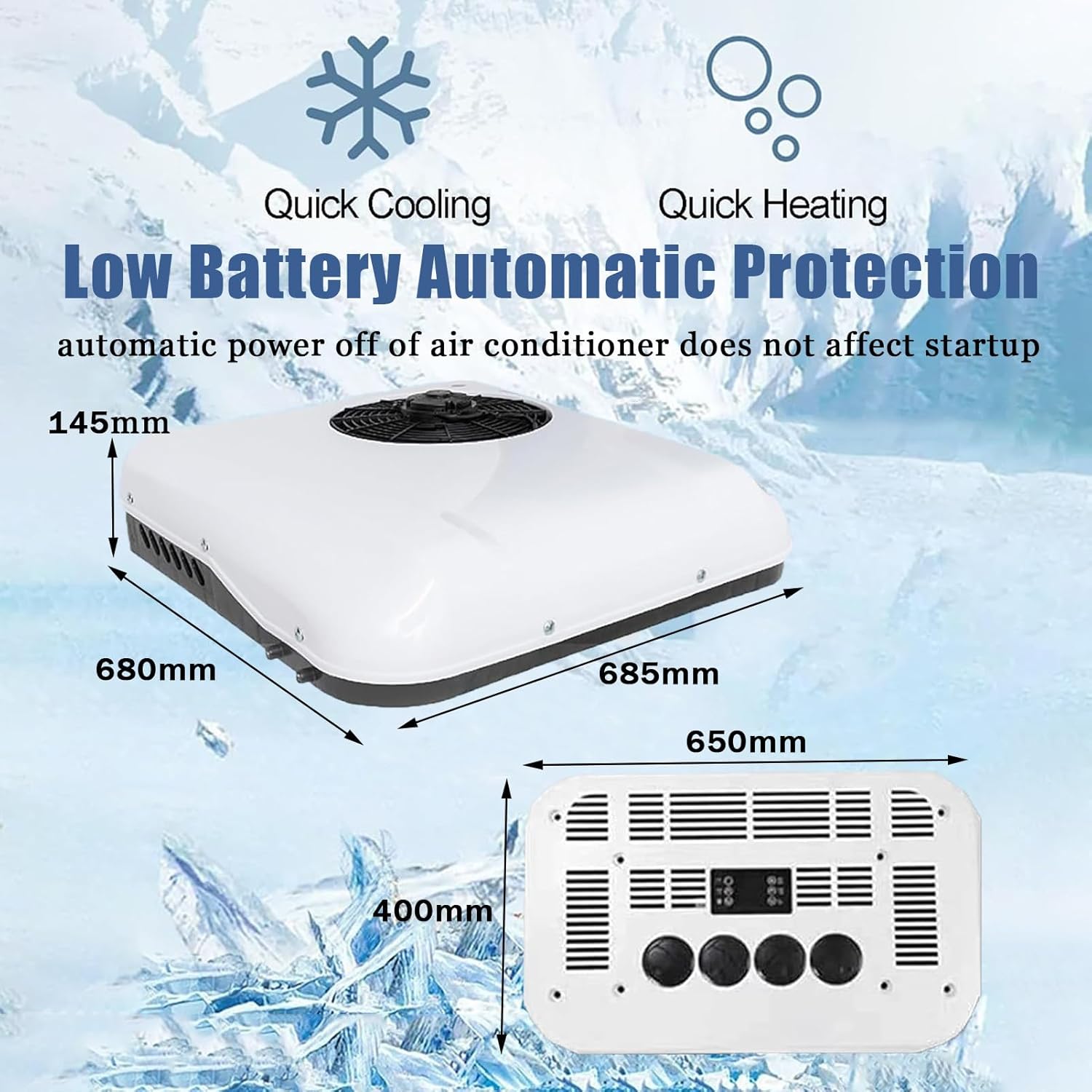 12V/24V Electric RV Roof Air Conditioner, Truck Cab Camper Air Conditioner Cooling/Heating, Non-Ducted Air Conditioner Low Noise for Buses, Trailers, Van,White-24V