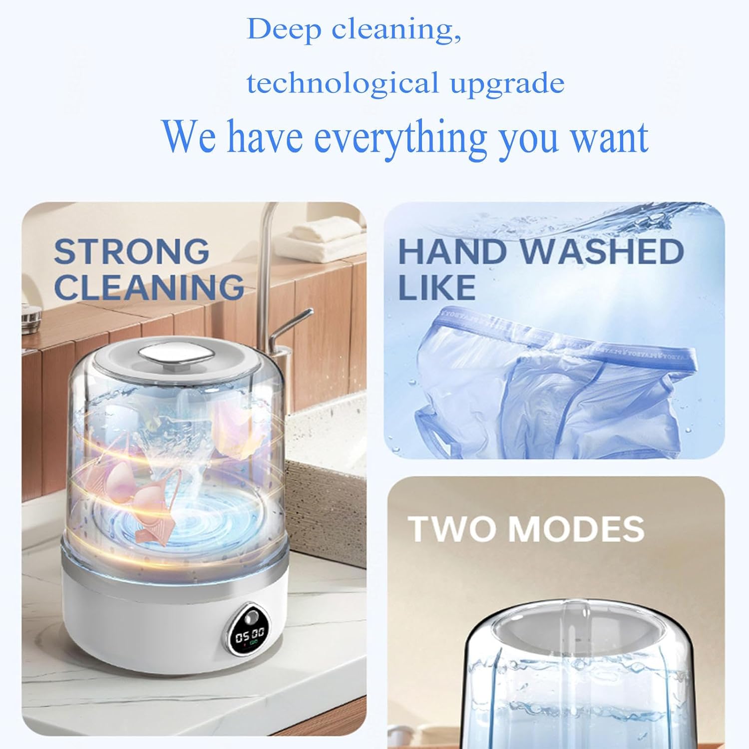 Portable Rechargeable Mini Washing Machine two-way turbine scrubbing Table Top Washing Machine USB Charging with 2 Modes for Bra, Underwear, Socks