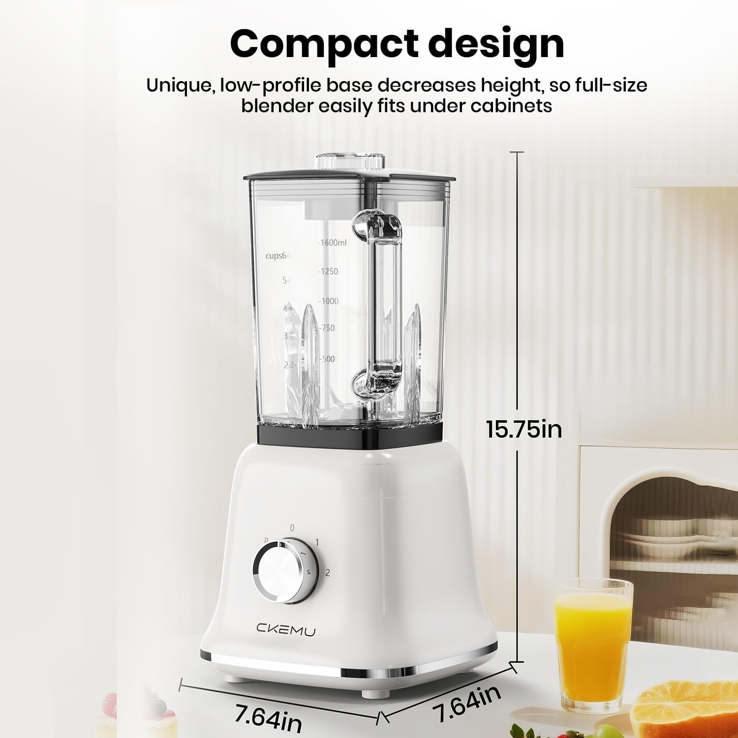 Professional Blender For Smoothies, 58 Oz Glass Jar, Glass Blender Including Puree & Crush Ice Functions, 750 Watts, With Portable Travel Cup B02 (Ceramic White)