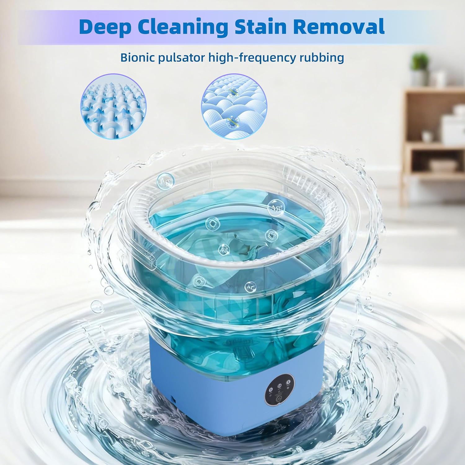 Portable Laundry Machine, 16L Foldable Washer and Dryer with 3 Deep Cleaning Modes, Suitable for Small Clothes, Ideal Mini Laundry Machine for Home, Camping, Hotel and Apartment(Blue)