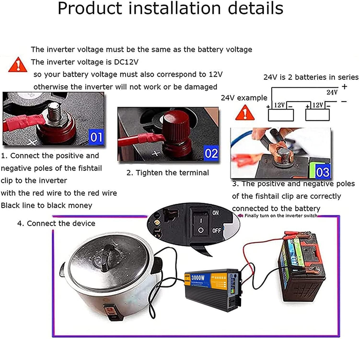 3000W 4000W 5000W 6000W 8000W Power Inverter 12V/24V/48V to 220v Pure Sine Wave Inverter for Microwave Oven - Car Voltage Converter DC to AC with LCD Display,3000W-220Vto12V