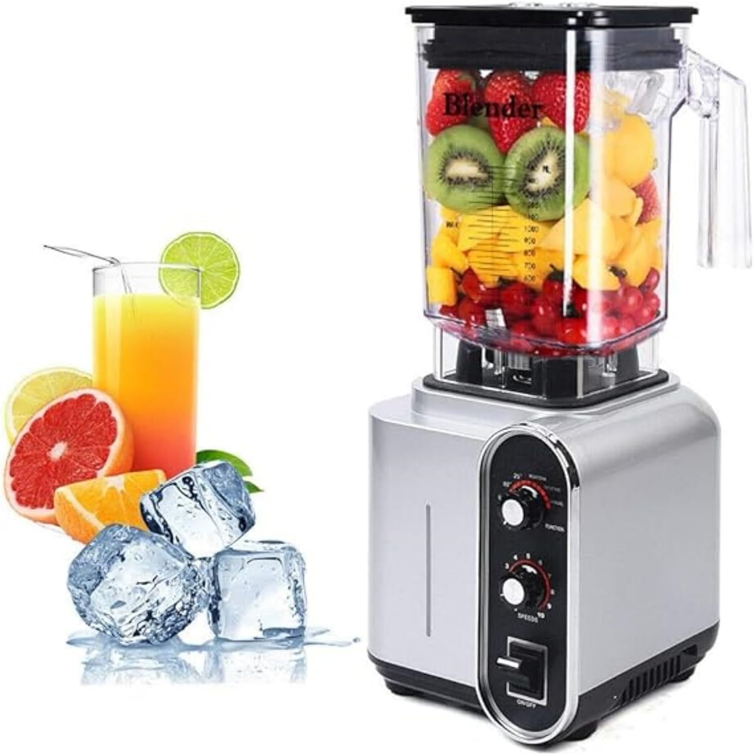Commercial Smoothies Blender, 2200W High Speed Low Noise 1.5L/0.4Gal Fruit Juicer Smoothie Mixer Maker with Timer, Professional Countertop Heavy Duty Blender for Ice Crush, Shakes