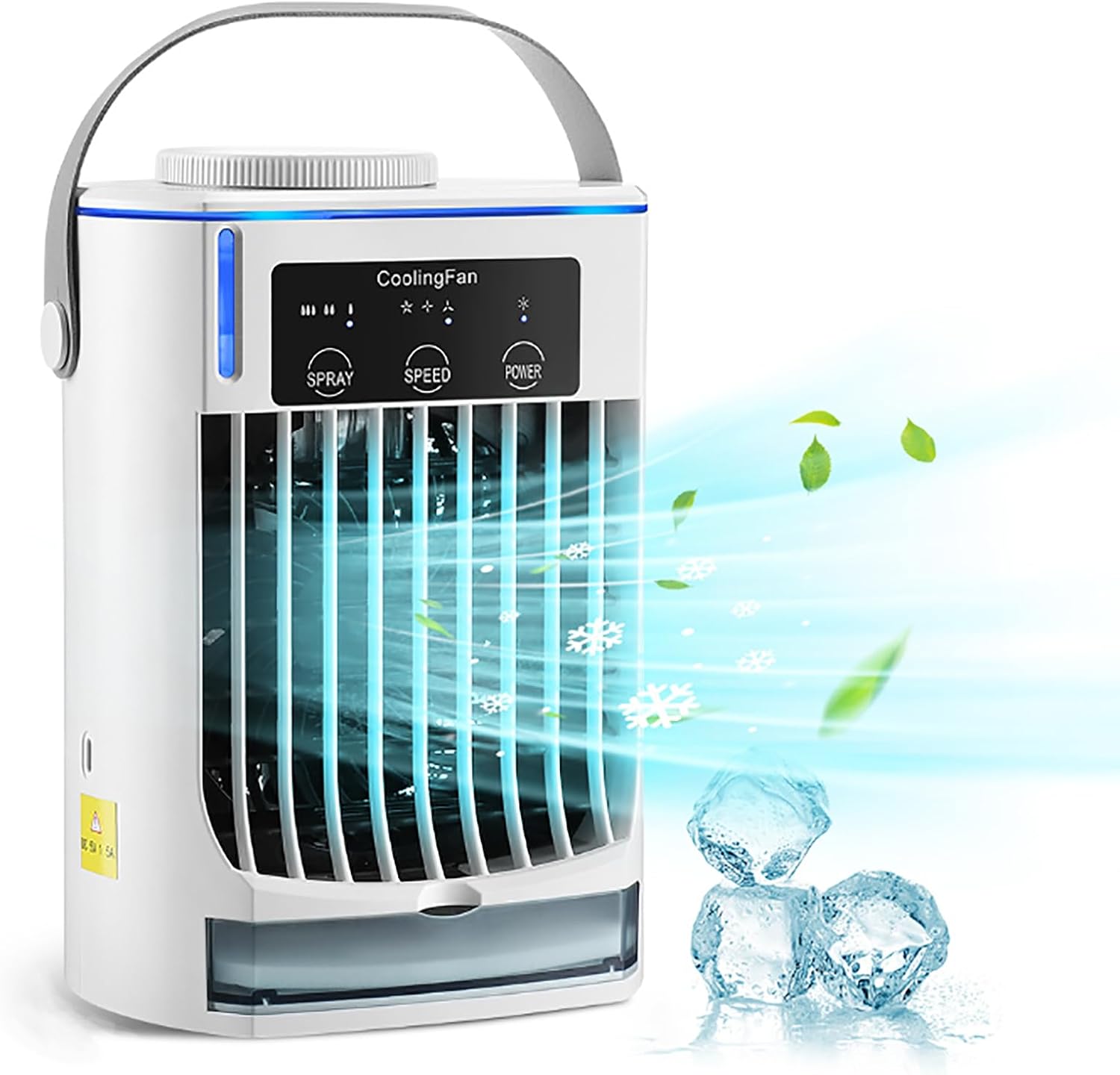 ERICAT Portable Air Conditioner, Evaporative Mini Air Cooler with Three Adjustable Wind Speeds,Two Working Modes, 500ml Large Water Tank and Detachable Activated Carbon Filter, for Home, Room, Office