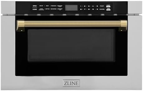 ZLINE Autograph Edition 24 in. 1.2 cu. ft. Built-in Microwave Drawer in Stainless Steel and Polished Gold Helix Handle (MWDZ-1-H-KG)