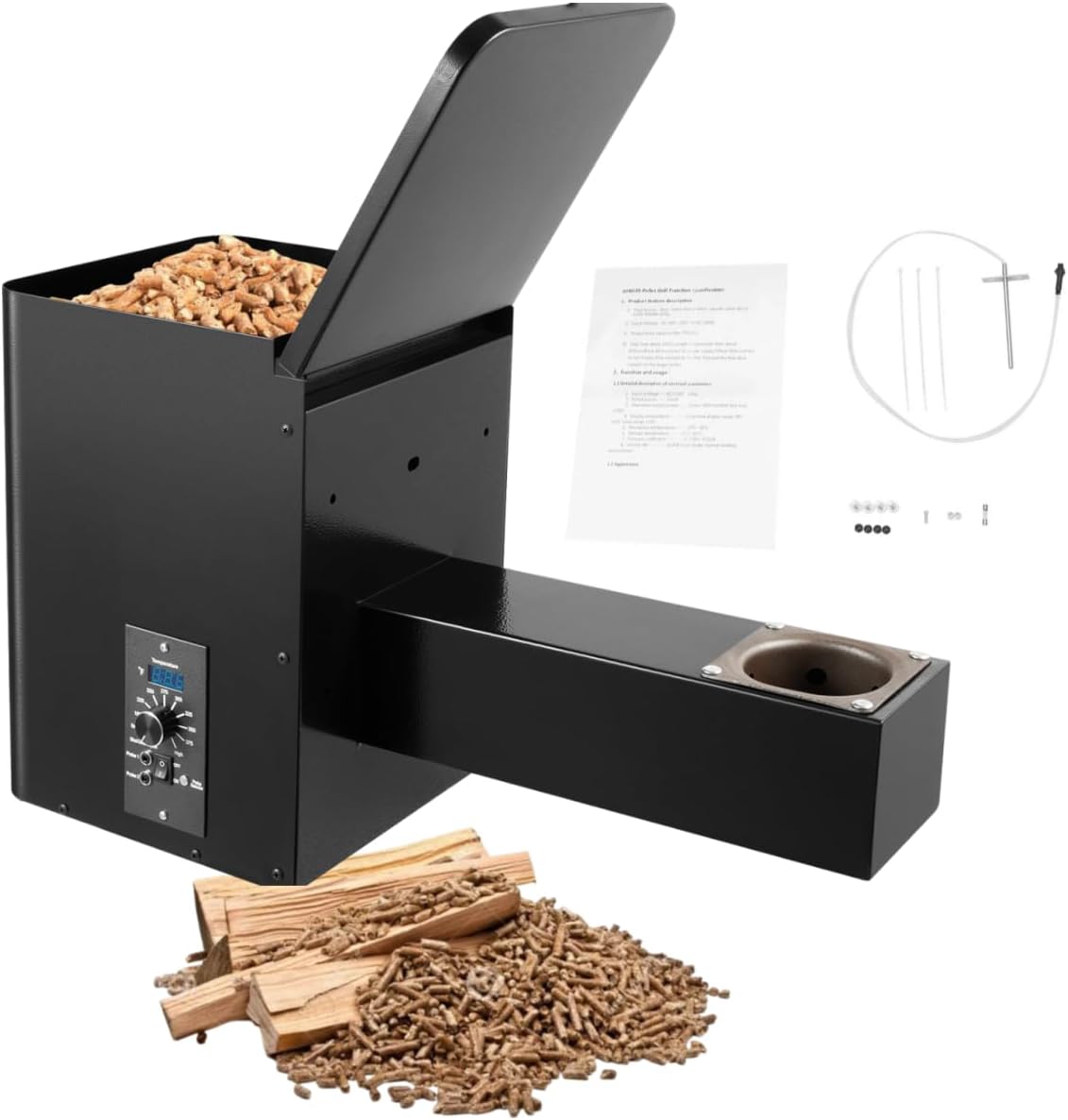 Pellet BBQ Smoker Digital Electric Hopper with Adjustable Temperature Panel - Auto-Ignition Kit, Compact 25.59 x 13.77 x 11.02 Inch Design