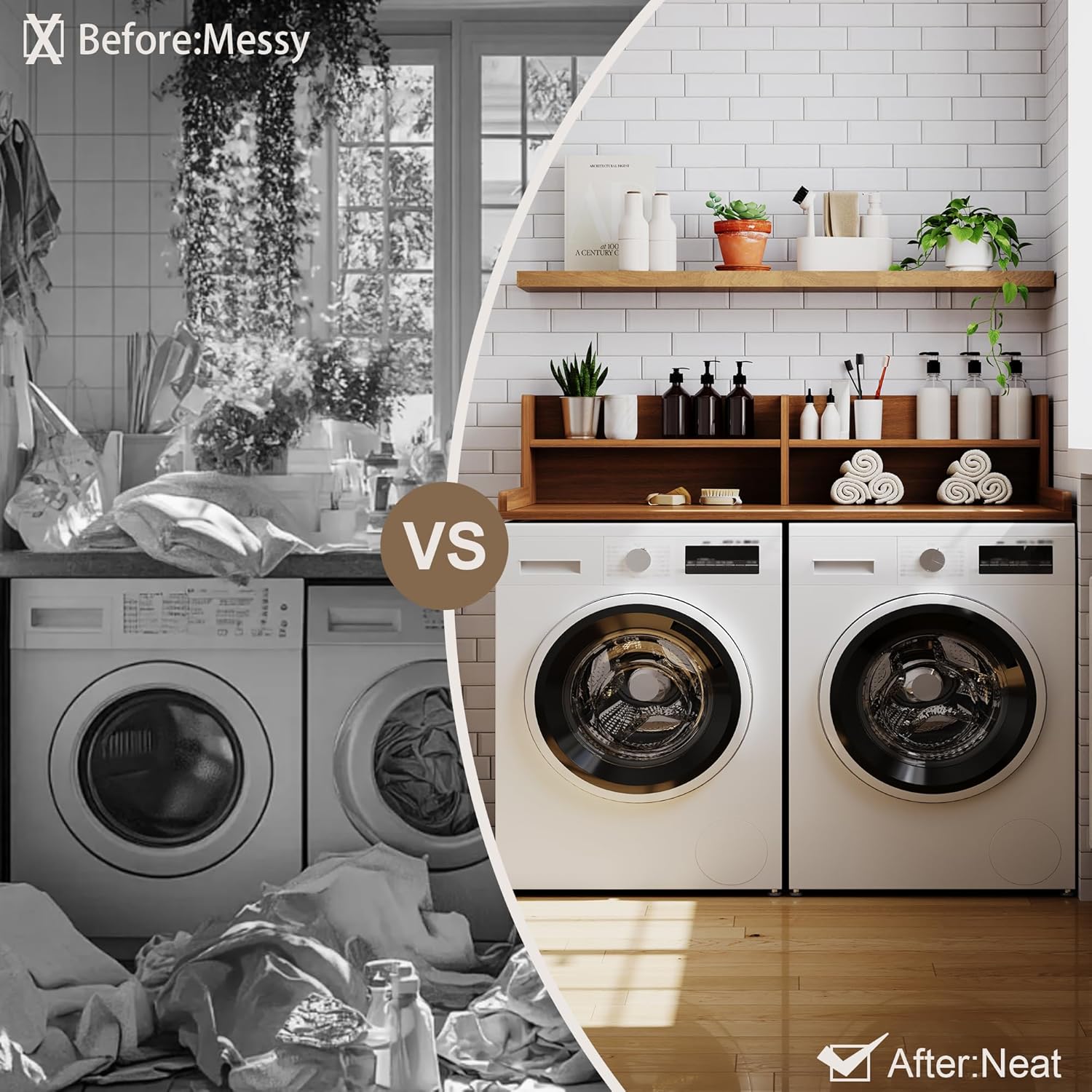 ChooChoo 2-Tier Washer Dryer Countertop with Adjustable Shelf, Spacious Laundry Room Storage for Folding Clothes and Efficient Organization, Walnut