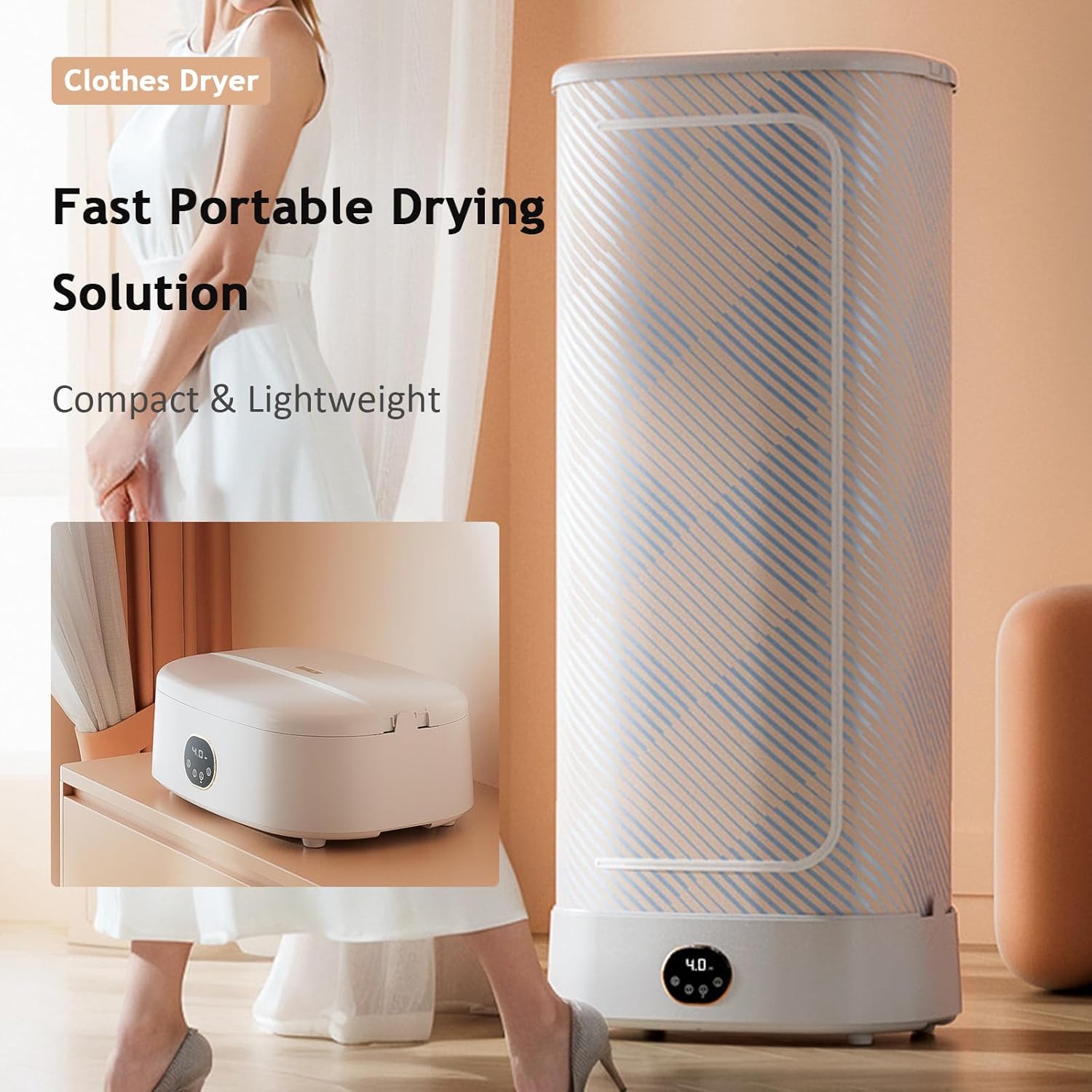 Clothes Dryer, Vertical Steam Iron, Mini Clothing Care Machine with Remote Control, PTC Heating & LED Display, Foldable Clothes Dryer for Travel,RV, Home,Apartment