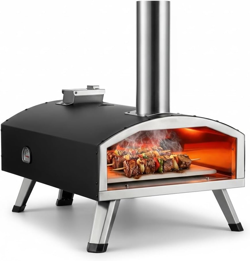 12 Multi-Fuel Outdoor Pizza Oven: 12 Inch Portable Wood Fired Pizza Oven with Pizza Stone – Bakes Pizzas in 60 Seconds & Cooks Meats, Fish & Vegetables for Camping