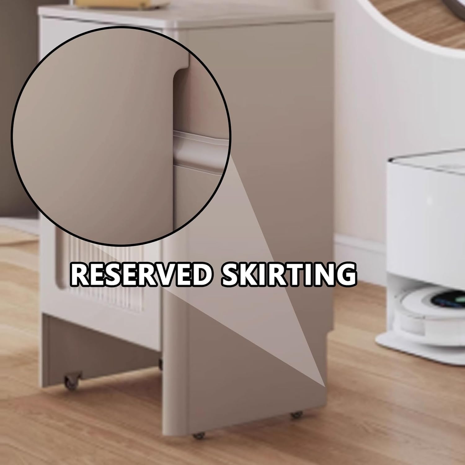 Storage Cabinet Movable Robot Vacuum Stand Cabinet 2-Door Design with Silent Rollers Side Table for Living Room, Home Office Easy to Assemble 53 * 44 * 81CM(Natural)