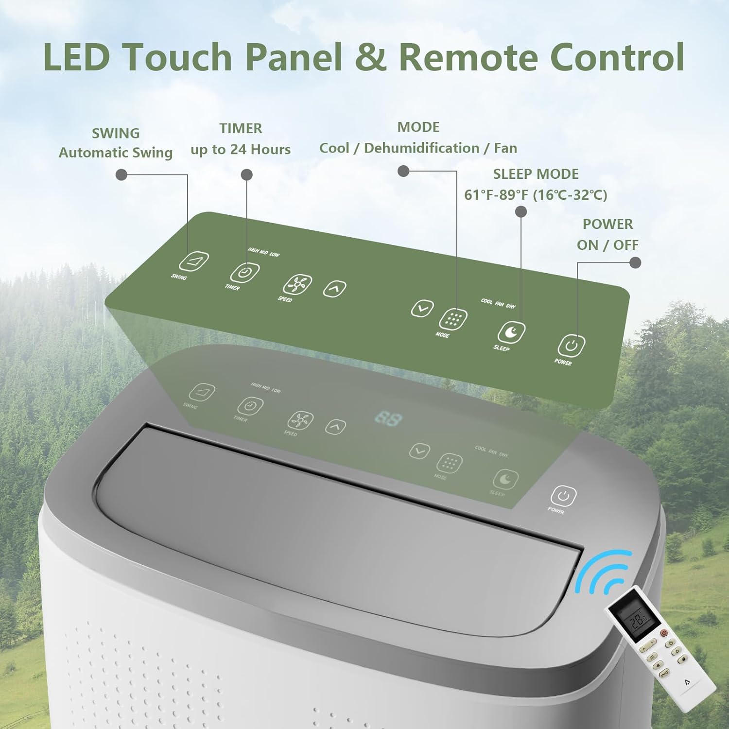 14000BTU Portable Air Conditioners for Room Cooling up to 750 Sq. Ft, 3 in 1 Mobile Indoor AC Units with Fan & Dehumidifier, Remote Control, Sleep Mode, 24H Timer, Window Vent Kit… (14000BTU)