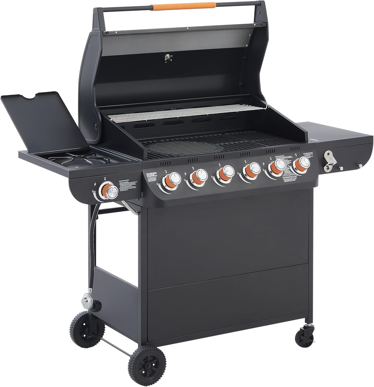 6-Burner Propane Gas Grill with Side Burner, 72000 BTU Stainless Steel BBQ Grill with Cast Iron Grates & Wheels for Outdoor Backyard Patio Cooking