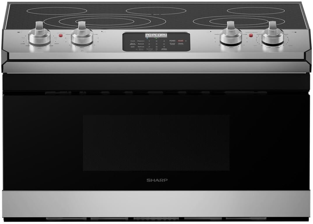 SHARP STR3065HS 30 Inch Smart Rangetop with 4 Cooking Zones, Microwave Drawer Oven, Triple & Double Heater, Warming Zone, Sensor Cook, and Metal Rotary Knobs/Glass Touch Panel