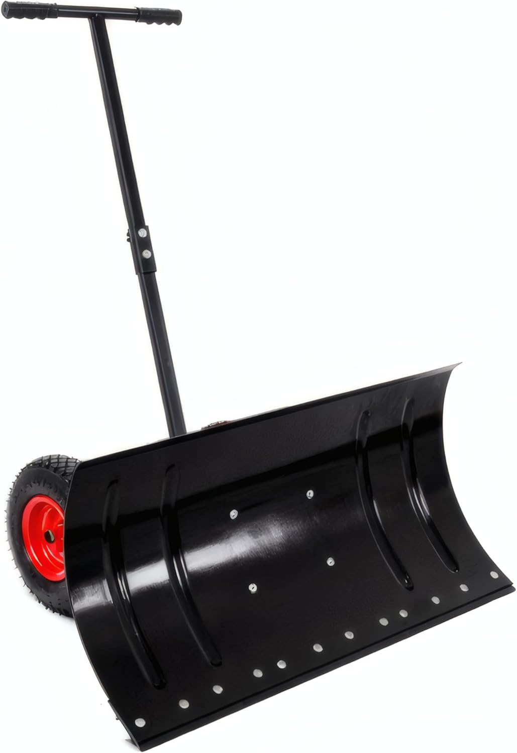 Snow Shovel 29-Inchb Wide Blade Heavy-Duty 2 Wheels Snow Pusher for Driveway Sidewalk Hand Plow for Snow Ice Removal Adjustable Handle and Angle Blade Black
