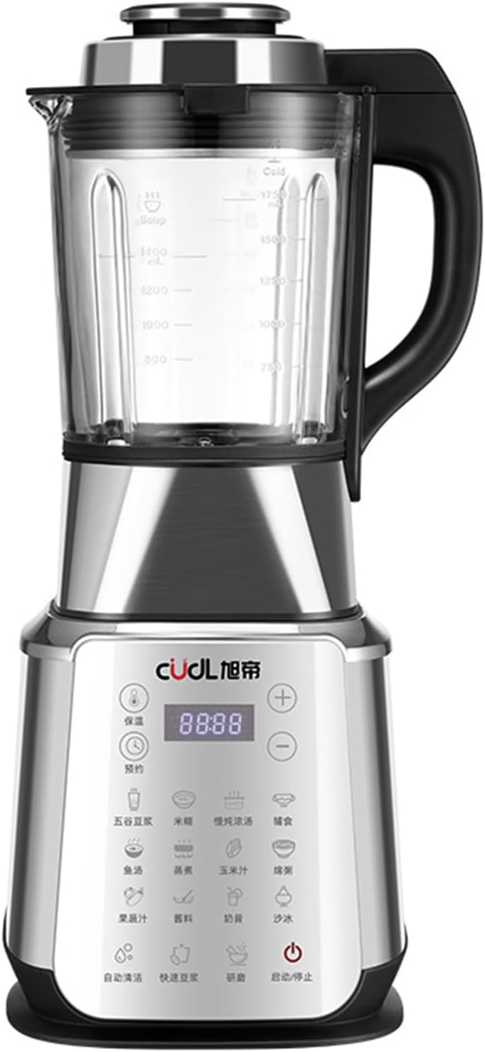 Stainless Steel Blender with Heating, 800W Glass jar Blender with Keep Warm Auto Clean 14 Functions for Nut Milk Smoothies Sauce
