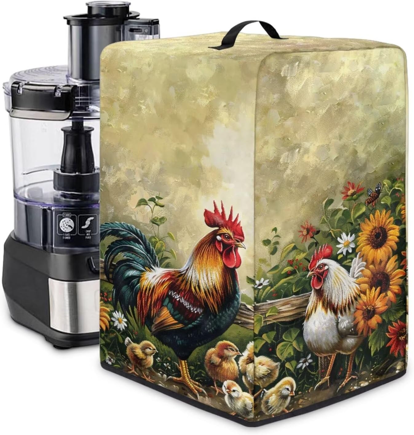 Rooster Sunflower Kitchen Mixer Protector – Blender Dust Cover with Floral Prints, Fits Most Juicers, Foldable & Machine Washable, Decorative & Functional