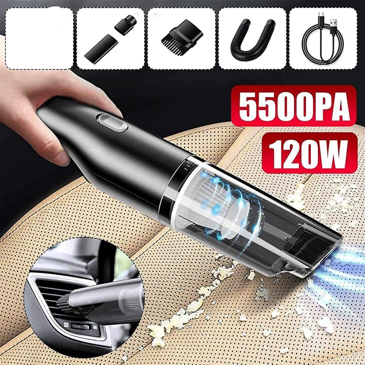 Portable Cordless, Handheld Vacuum Home/Office/Car Cleaning, Ultra Lightweight Strong Suction 5Kpa, Portable Vacuum Cleaner for Car