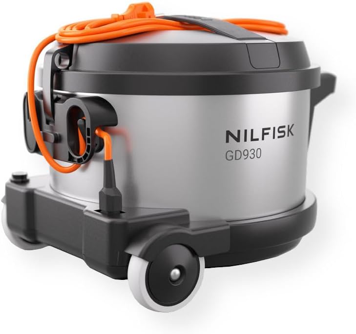 107420770 Model GD930 PRO HEPA Canister Vacuum; Cord and Floor Nozzle Storage; Bright Orange Detachable Power Cord; Heavy-Duty Stainless Steel Container; Large Wheels and Carrying Handle