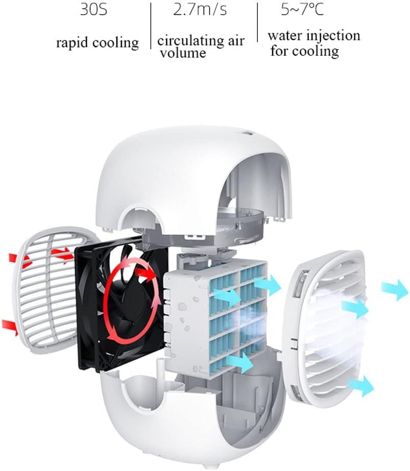 Portable Air Conditioners Fan – Evaporative Air Cooler Cooling Fan with Stepless Speed Regulation, Personal Table Air Conditioners Fan for Bedroom Office Camping (Color : White)