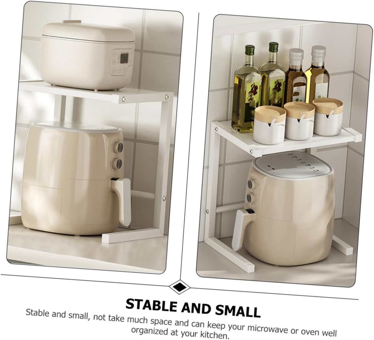 PRETYZOOM Adjustable Carbon Steel Kitchen Microwave Holder Expandable Countertop Organizer for Air Fryers Ovens and Small Appliances Space-Saving Rack for Kitchen Storage