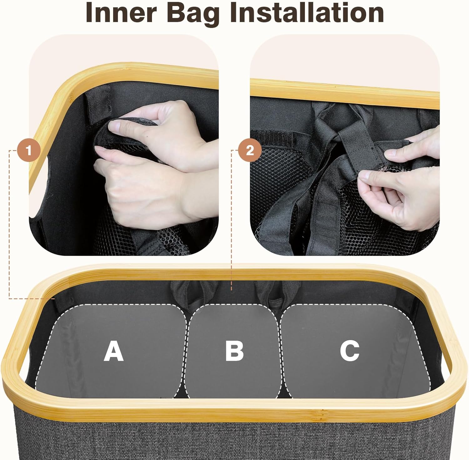 Hampers for Laundry Basket with Lid, 160L Extra Large 3 Section Clothes Divided Organizer for Bedroom, Laundry Room, Dirty Clothes Hamper, Grey