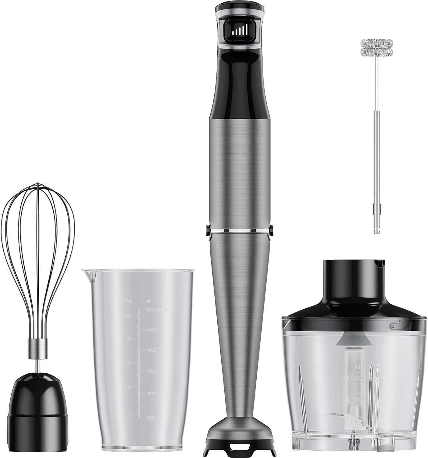 Immersion Blender handheld Powerful 1000W 5 in 1 Hand Blender Corded Hand Mixer Heavy-Duty Stainless Steel Blades Handheld Blender with Milk Frother, Egg Whisk, 600ml Beaker, 500ml Chopper