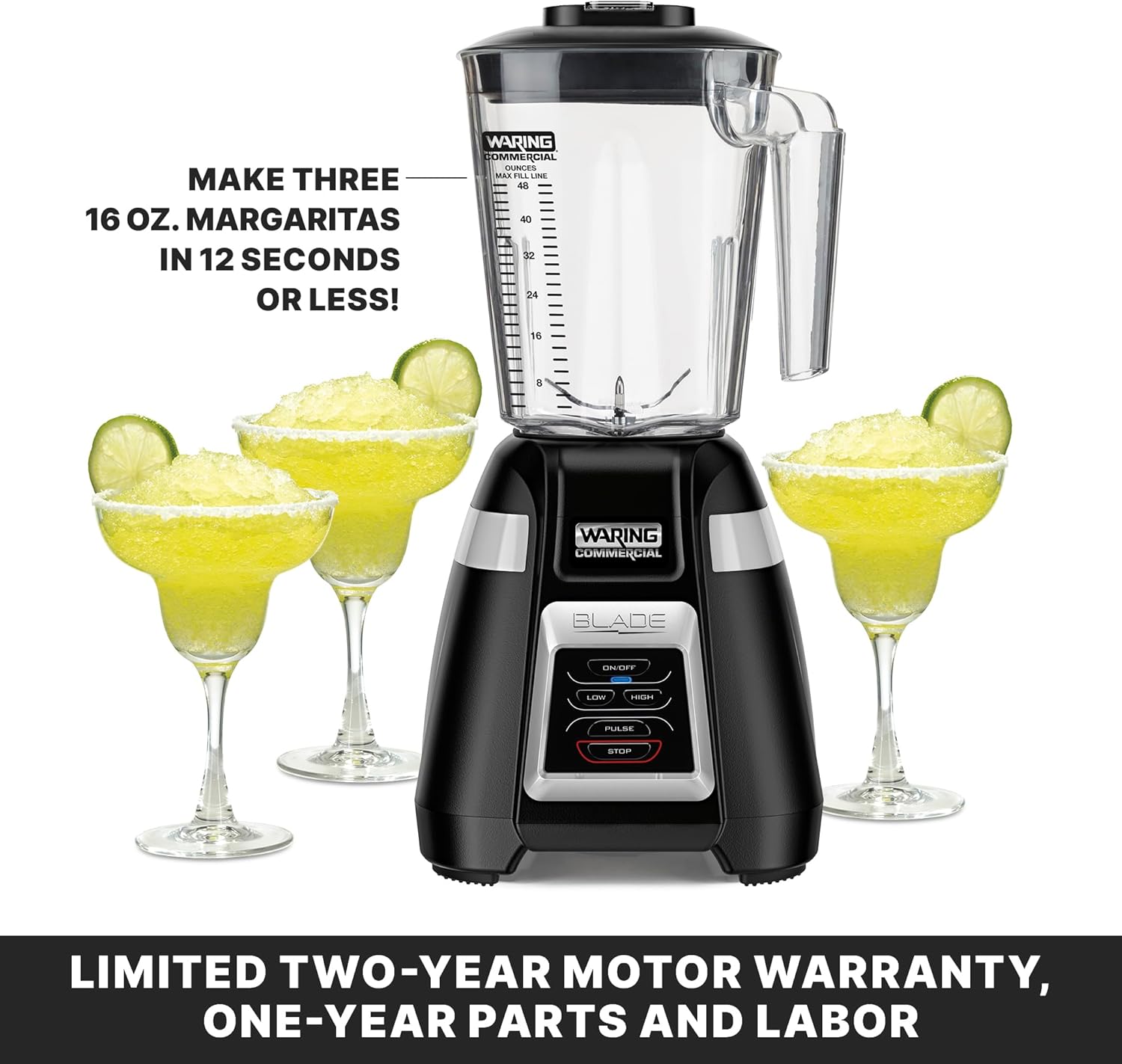 Waring Commercial BB320 Blade 1 HP Blender, Toggle Switch Controls with Pulse feature, 48 oz BPA Free Copolyester Stacking Container, 120V, 5-15 Phase Plug Black