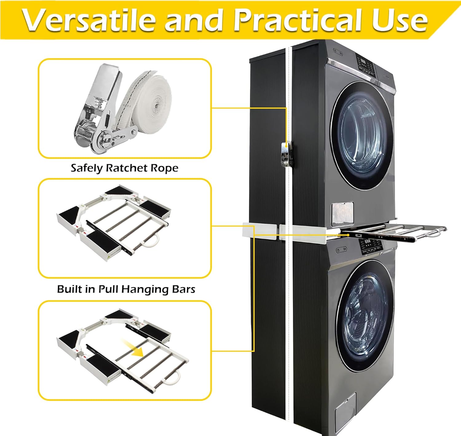 MaxWorks Stacking Kit for Washer and Dryer, Universal Stacking Kit for Washing Machine and Dryer with Pull-Out Racks
